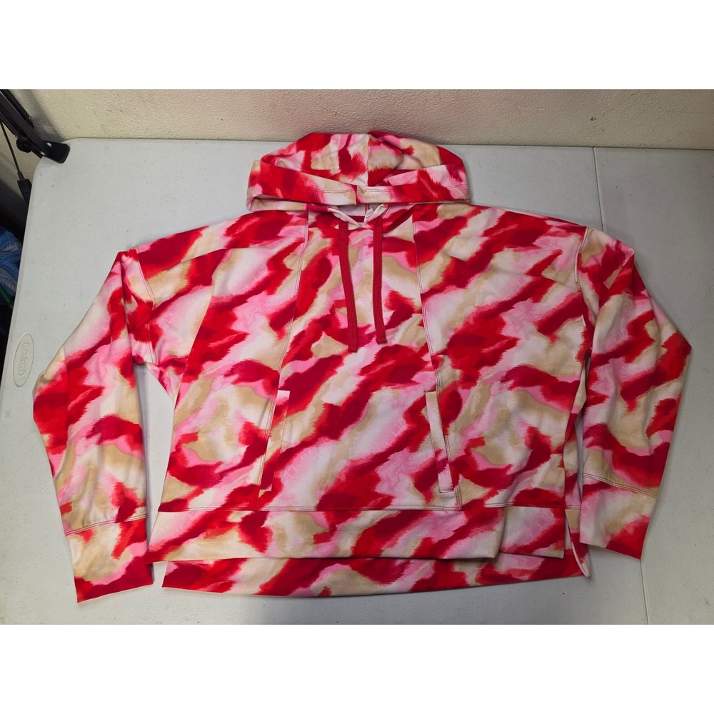 Ideology Womens Red Pink Abstract Tie Dye Hoodie Thumbhole Activewear Large